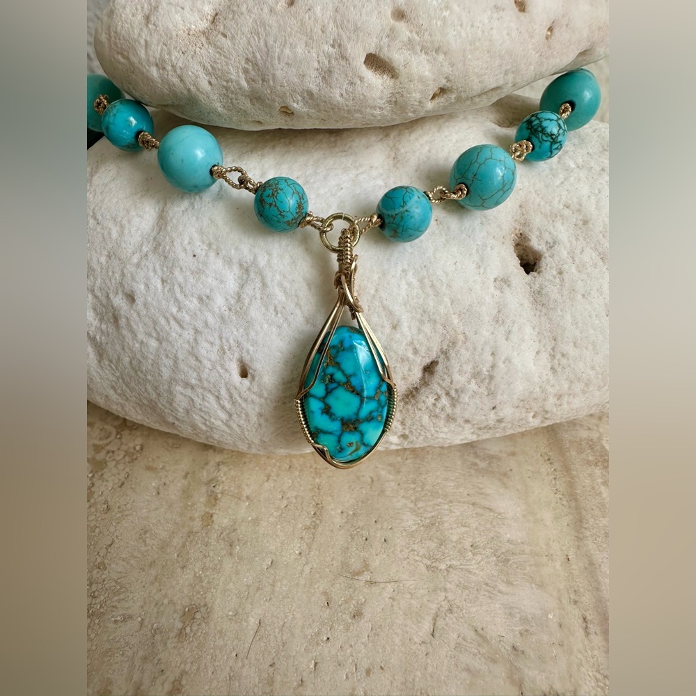 14k Gold Filled Hand Crafted Genuine Turquoise 16 inch necklace